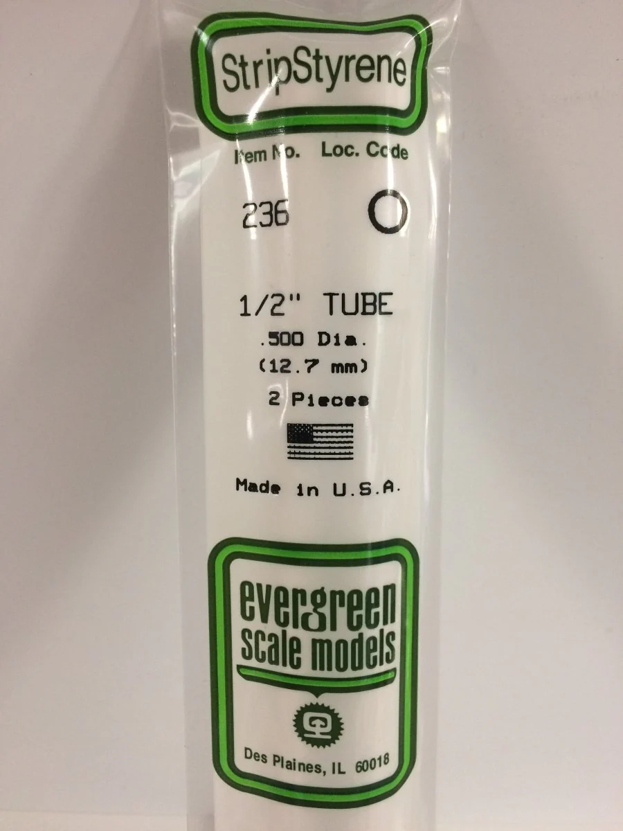 Evergreen Scale Models 236 - .500" (1/2") OD X 14" Tubing (2)