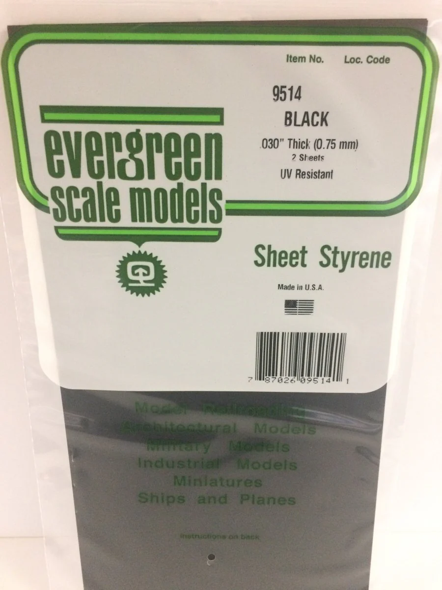 Evergreen Scale Models 9514 - 6 X 12" Black Polystyrene .030" Thick (2)