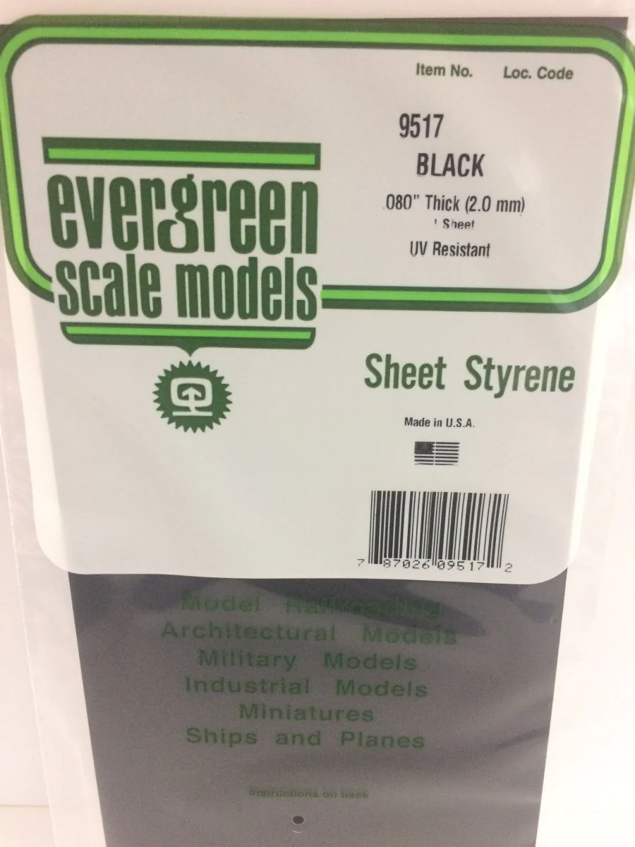 Evergreen Scale Models 9517 - 6 X 12" Black Polystyrene .080" Thick (1)