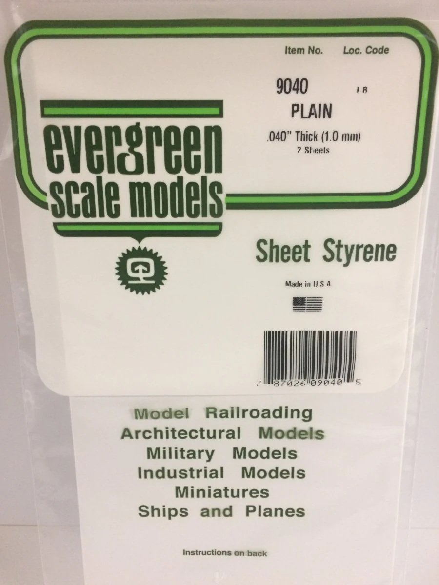 Evergreen Scale Models 9040 - .040" (1.0mm) plain opaque white polystyrene 6" X 12" sheet (2)