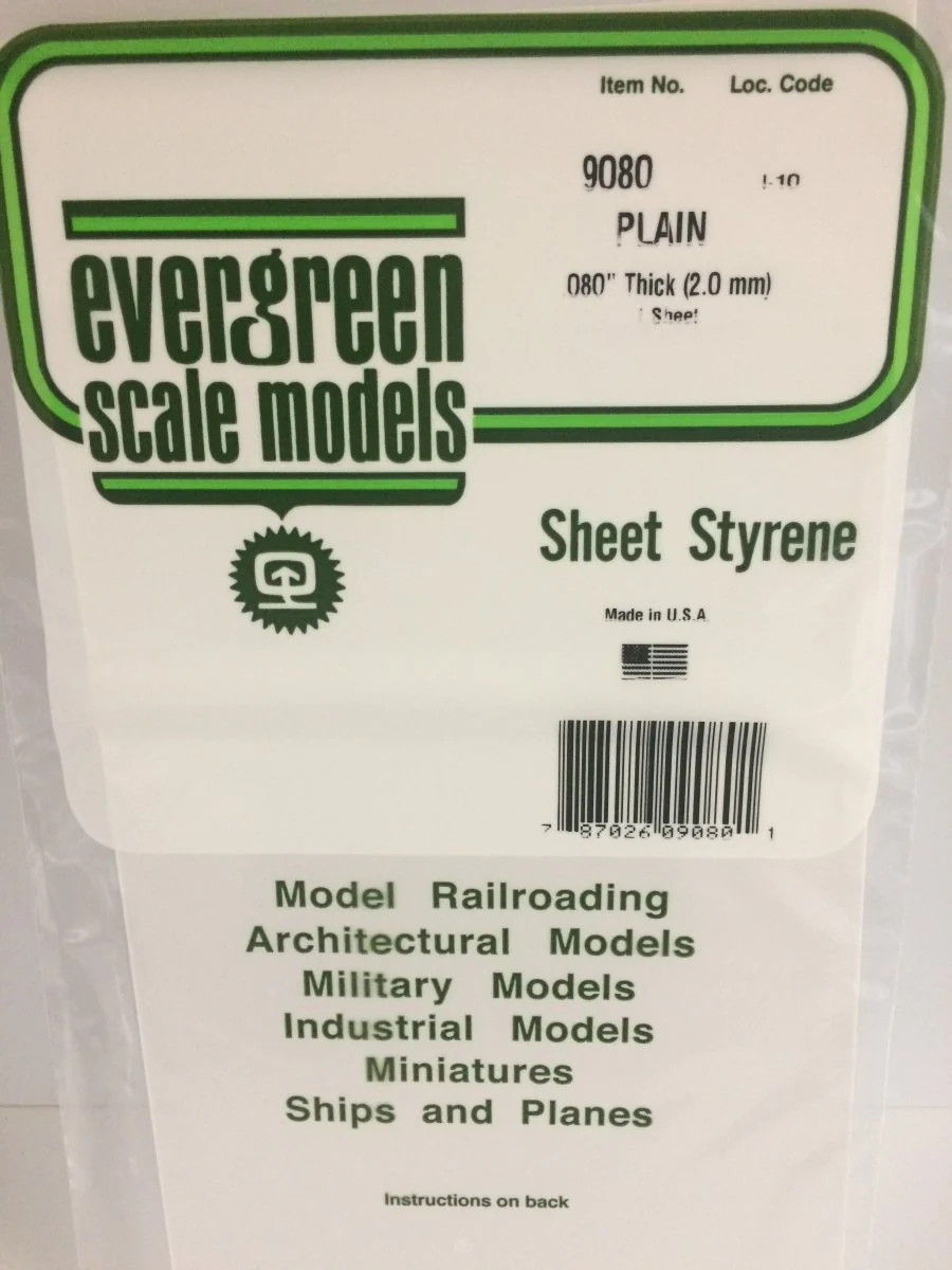 Evergreen Scale Models 9080 -  .080" (2.0mm) plain opaque white polystyrene 6" X 12" sheet (1)
