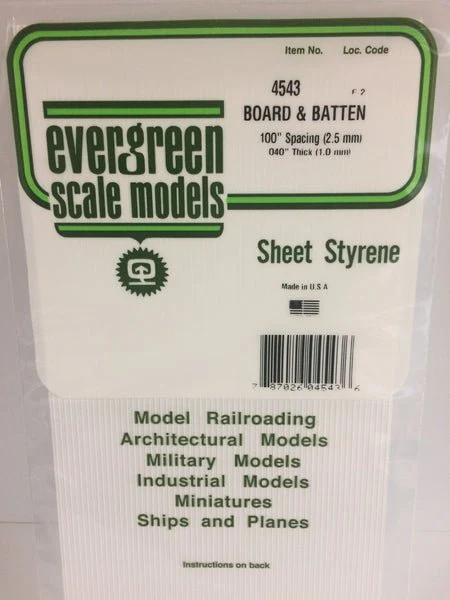 Evergreen Scale Models 4543 - 6" X 12" Board & Batten, .100" Spacing (1)
