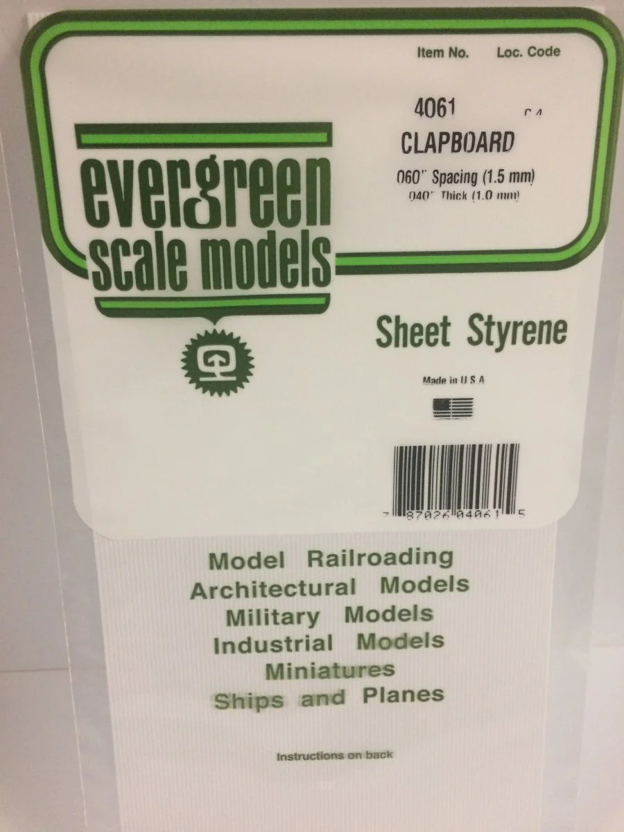 Evergreen Scale Models 4061 - 6" X 12" Clapboard Siding, .060" Spacing