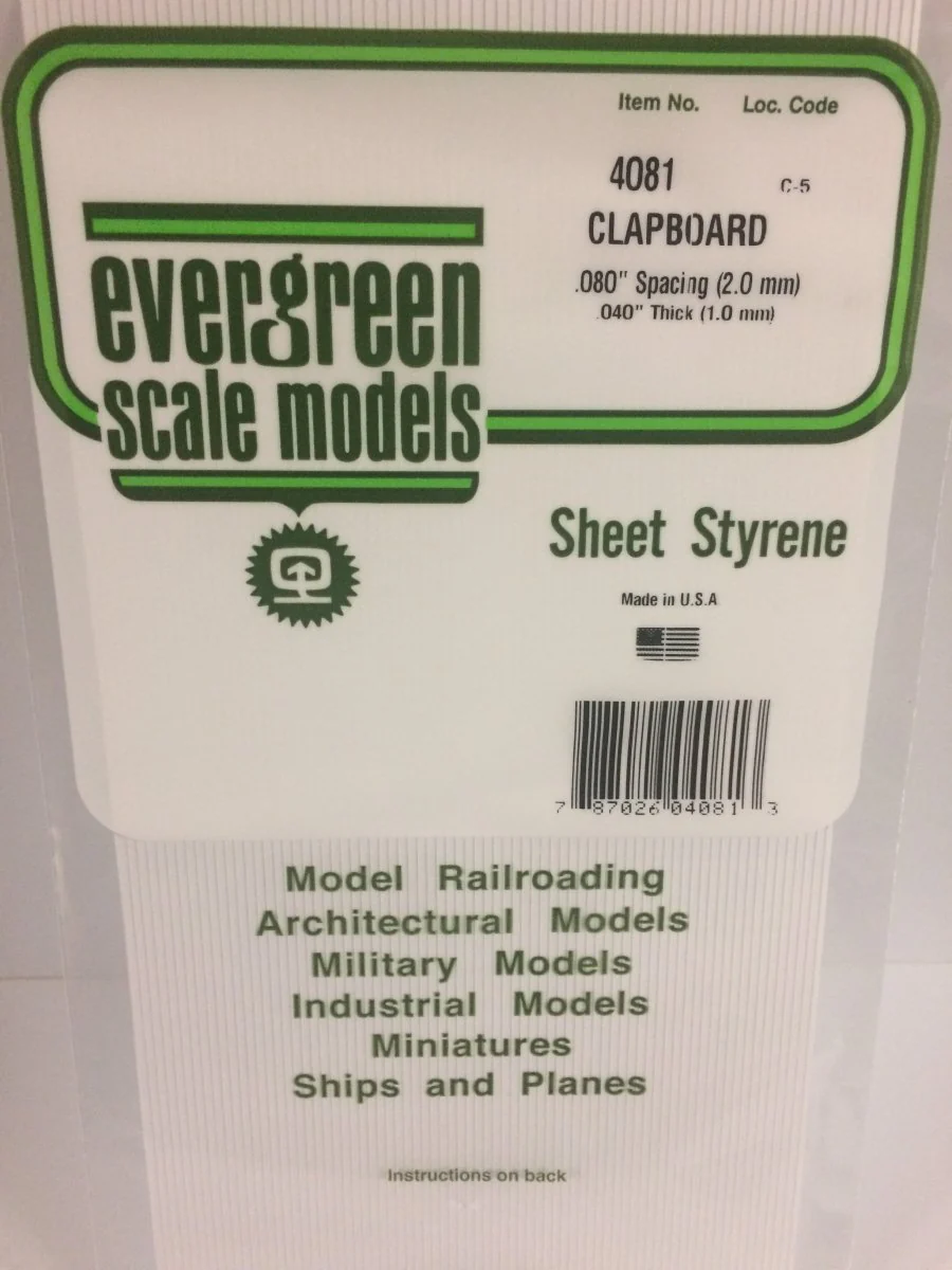 Evergreen Scale Models 4081 - 6" X 12" Clapboard Siding, .080" Spacing
