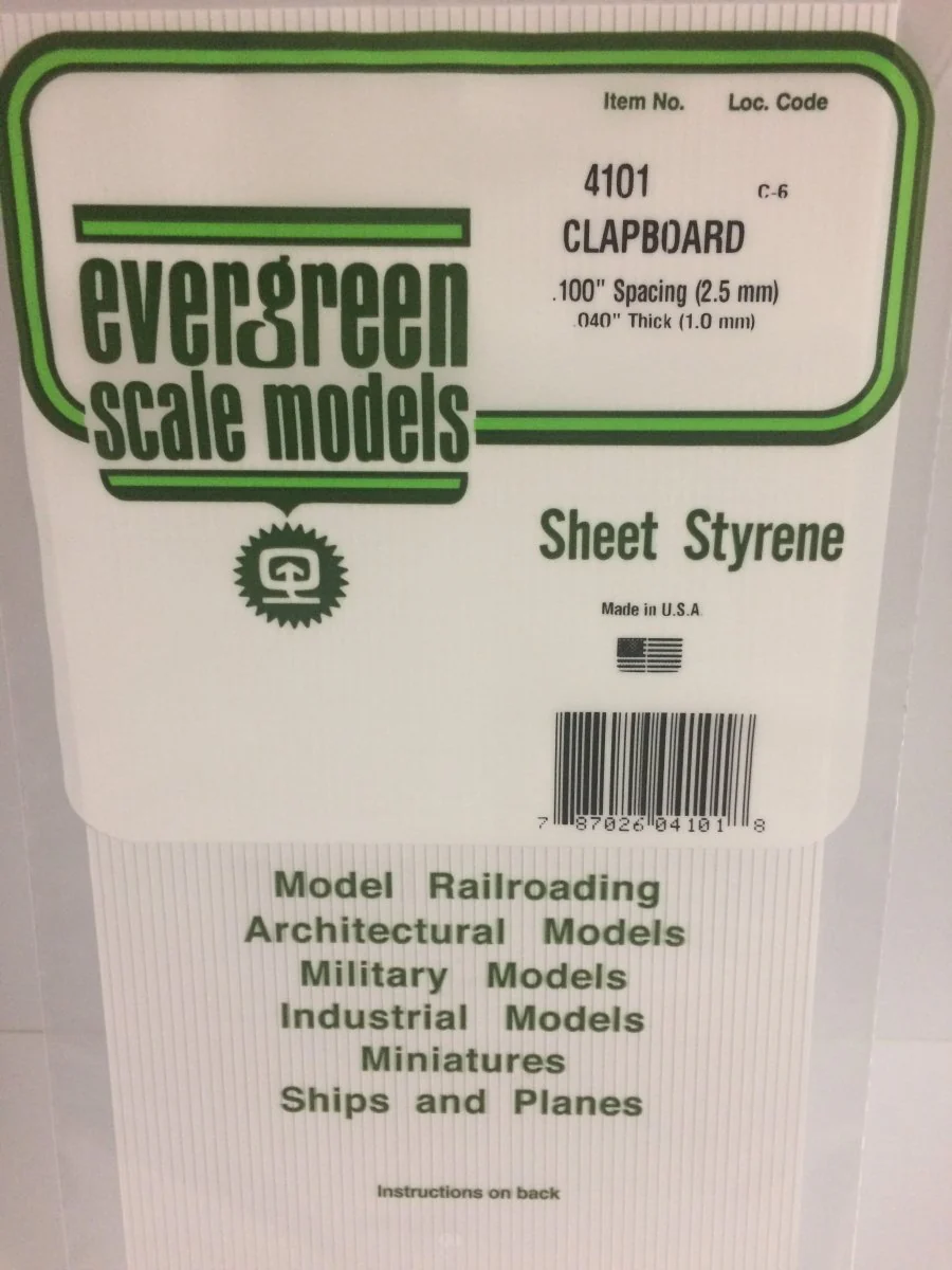 Evergreen Scale Models 4101 - 6" X 12" Clapboard Siding, .100" Spacing