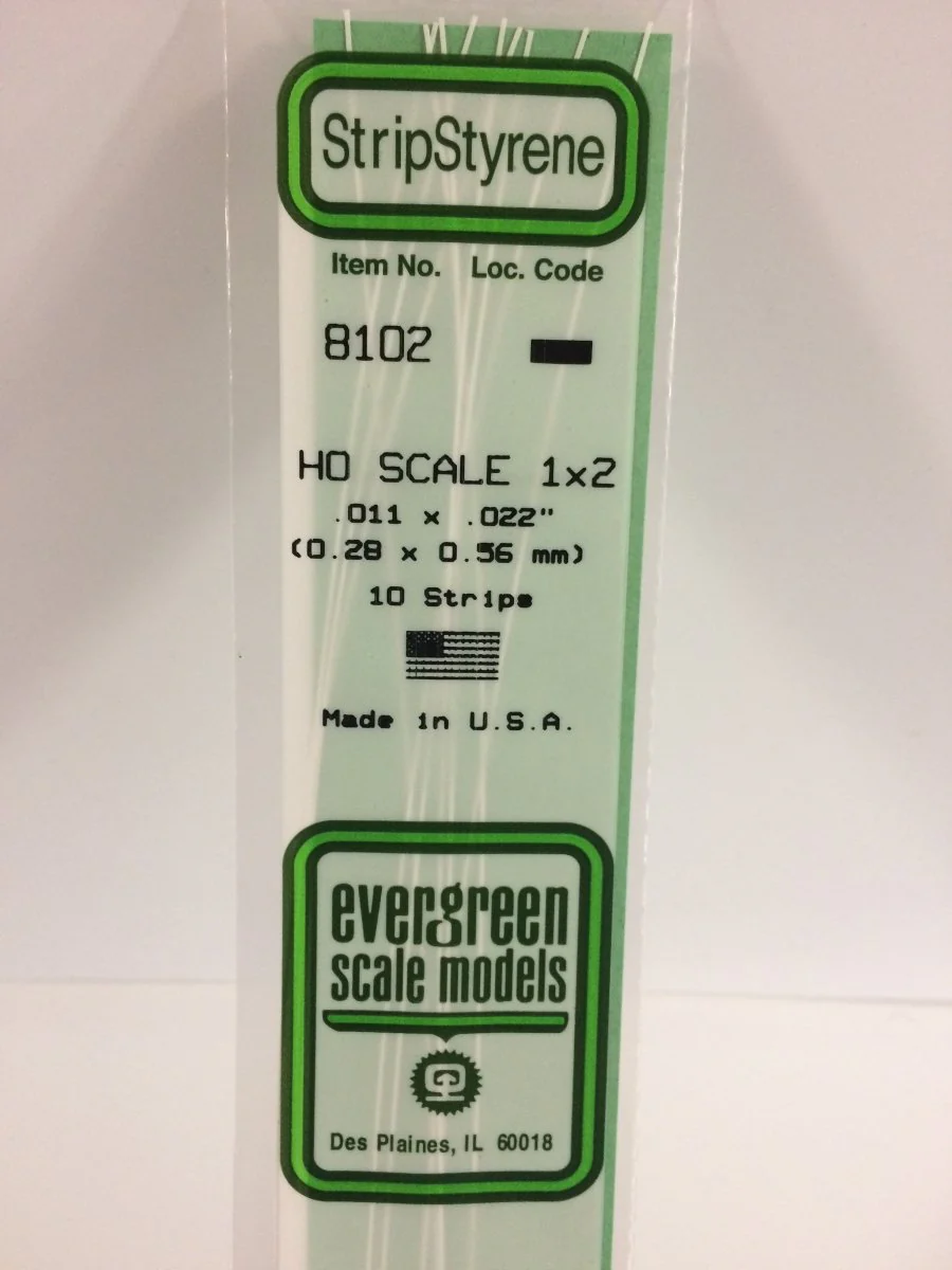 Evergreen Scale Models 8102 - .011" X .022" X 14" HO Scale 1X2 Strips (10)