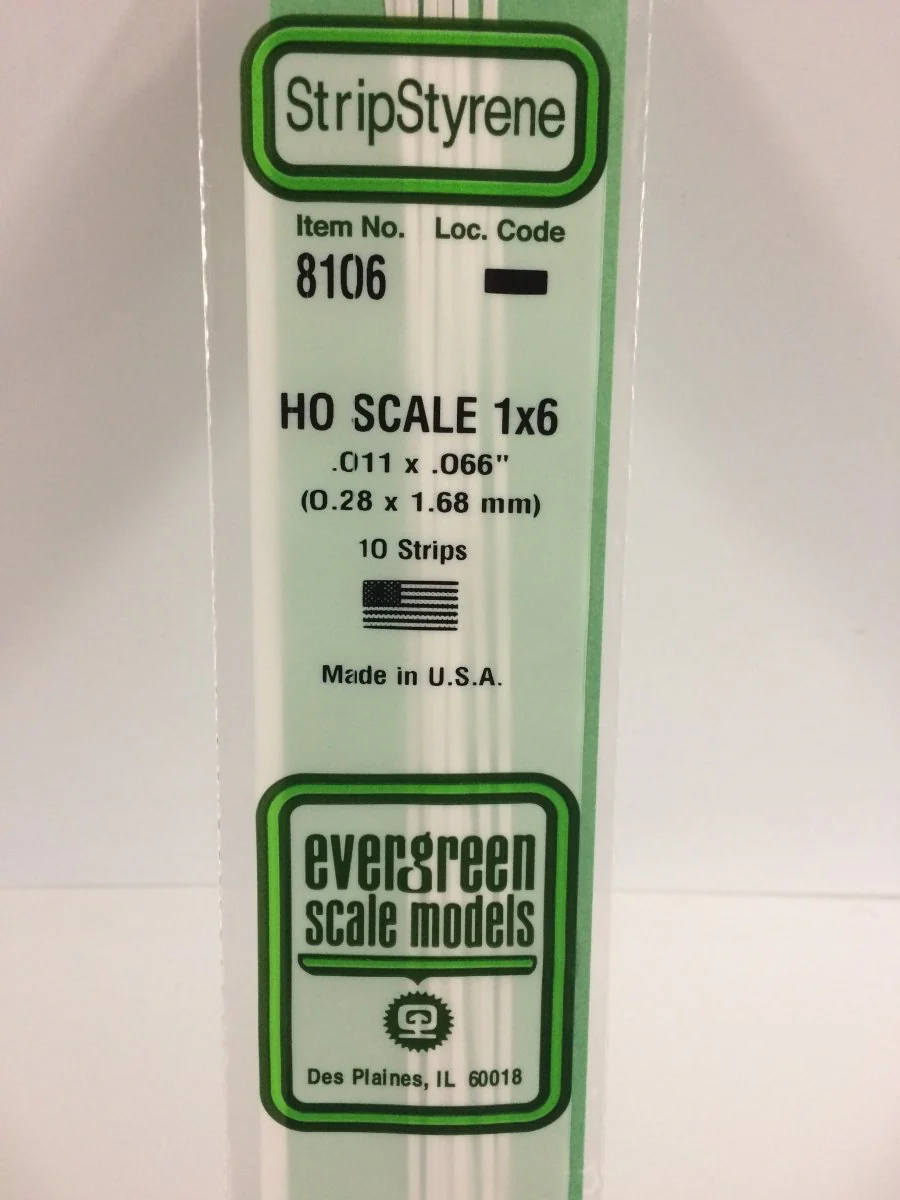 Evergreen Scale Models 8104 - .011" X .066" X 14" HO Scale 1X4 Strips (10)
