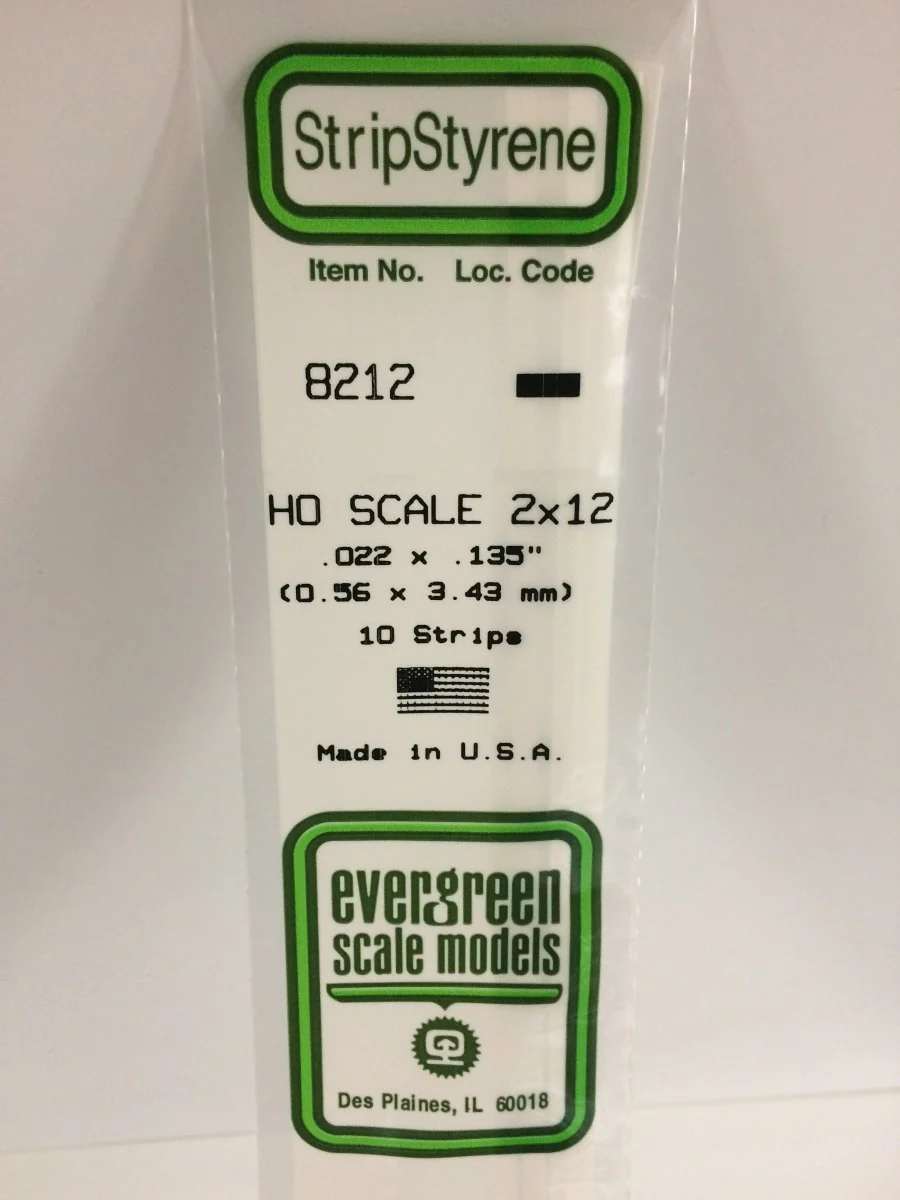 Evergreen Scale Models 8212 - .022" X .135" X 14 HO Scale 2X12 Strips (10)
