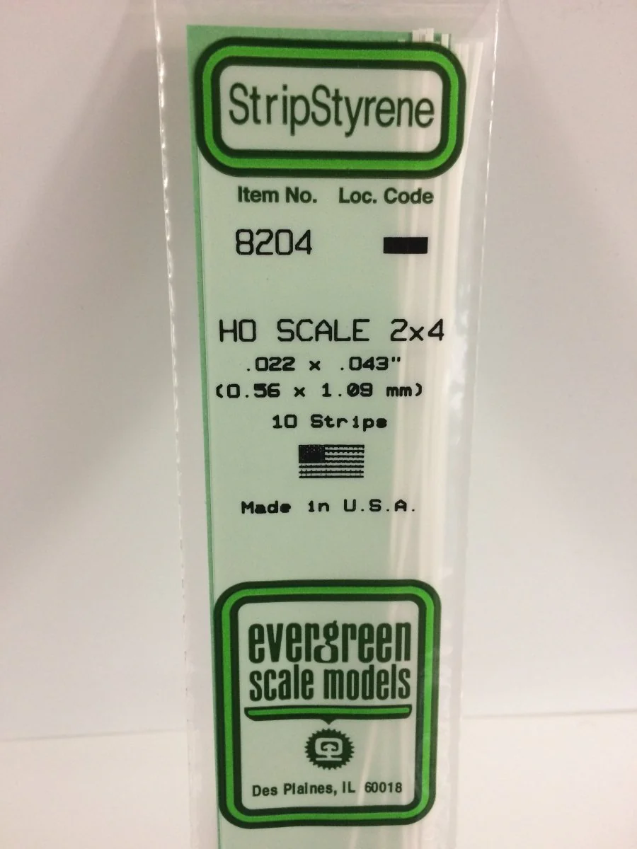 Evergreen Scale Models 8204 - .022" X .043" X 14" HO Scale 2X4 Strips (10)