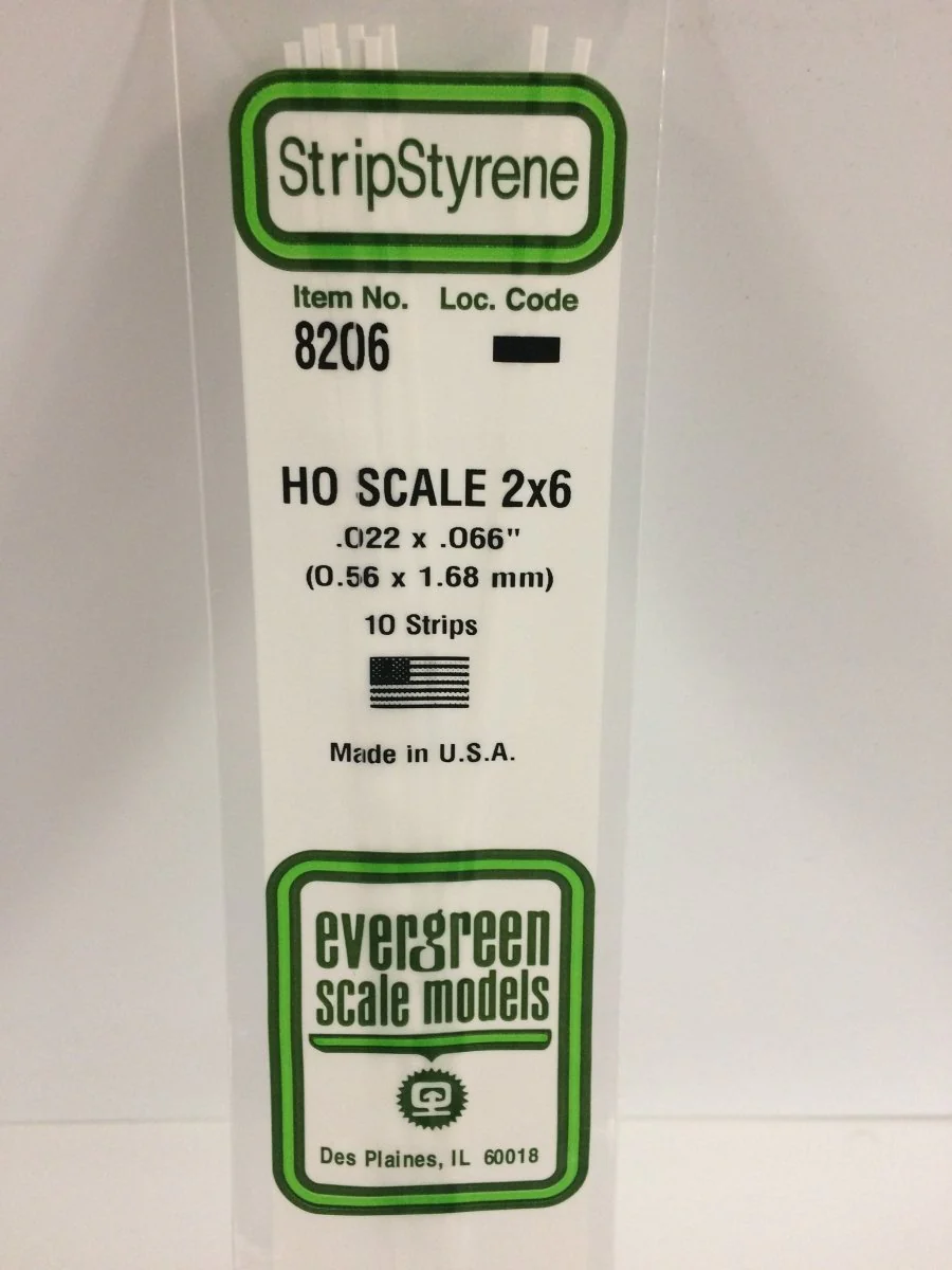 Evergreen Scale Models 8206 - .022" X .066" X 14" HO 2X6 Strips (10)