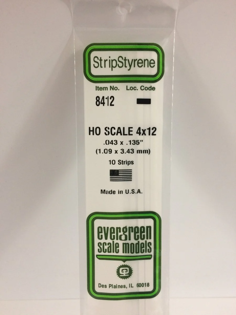 Evergreen Scale Models 8412 - .043" X .135" X 14" HO Scale 4X12 Strips (10)