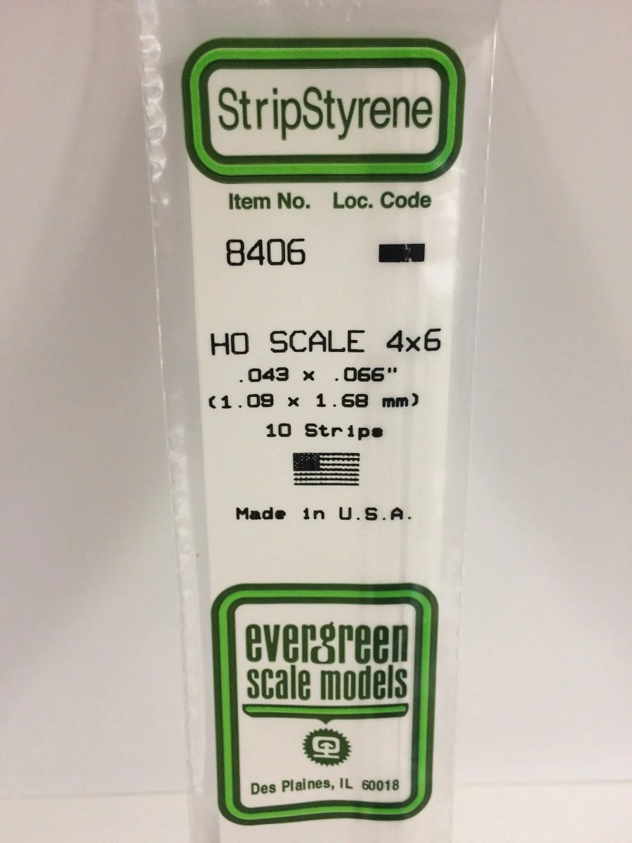 Evergreen Scale Models 8406 - .043" X .066" X 14" HO Scale 4X6 Strips (10)