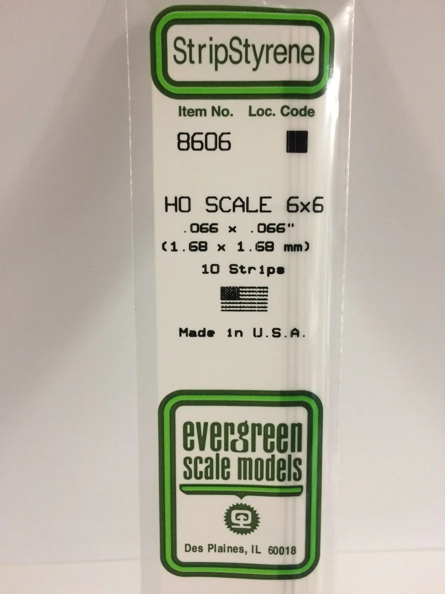 Evergreen Scale Models 8606 - .066" X .066" X 14" HO Scale 6X6 Strips (10)