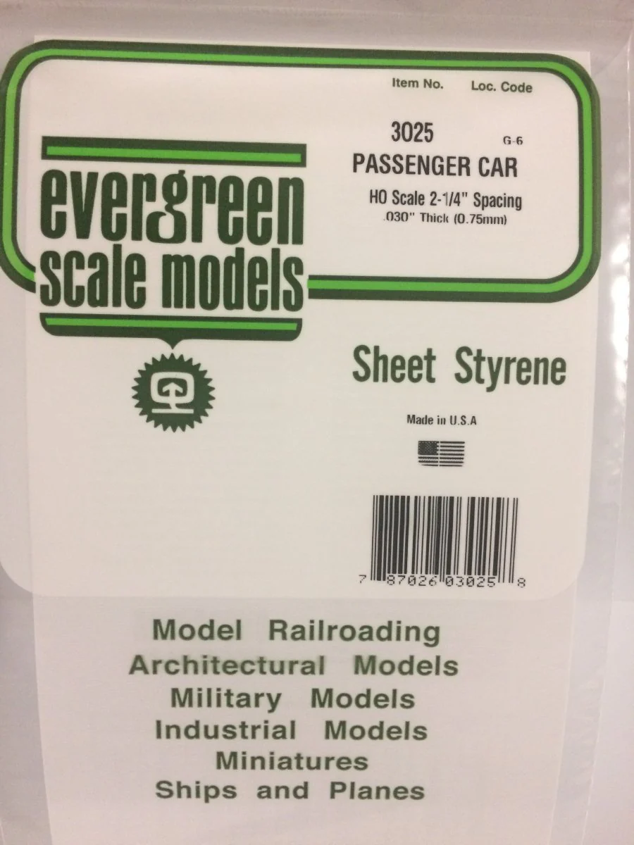 Evergreen Scale Models 3025 - 6" X 12" Passenger Car Siding - HO Scale