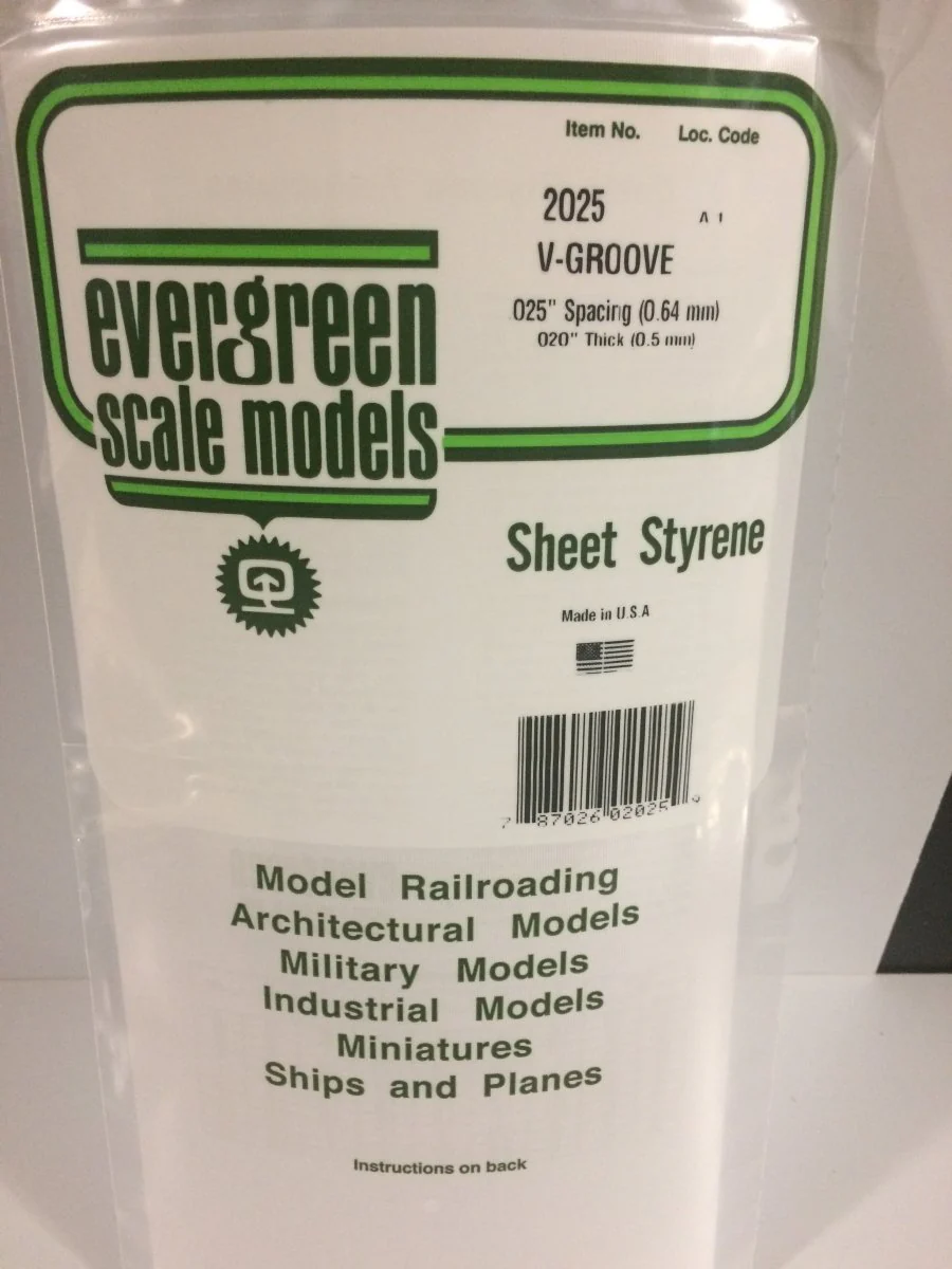 Evergreen Scale Models 2025 - 6" X 12" V-Groove Siding, .025" Spacing (1)