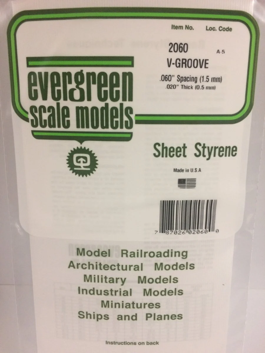 Evergreen Scale Models 2060 - 6" X 12" V-Groove Siding, .060" Spacing
