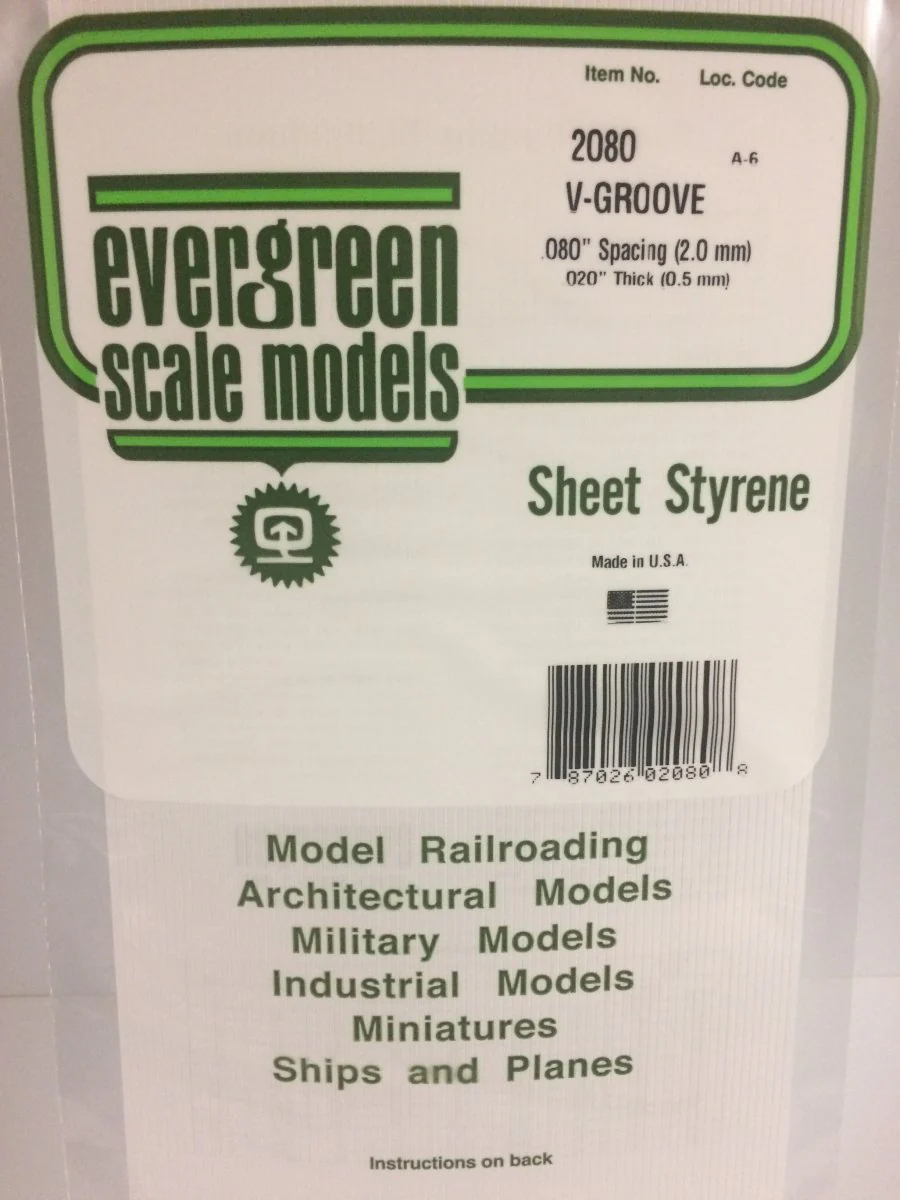 Evergreen Scale Models 2080 - 6" X 12" V-Groove Siding, .080" Spacing