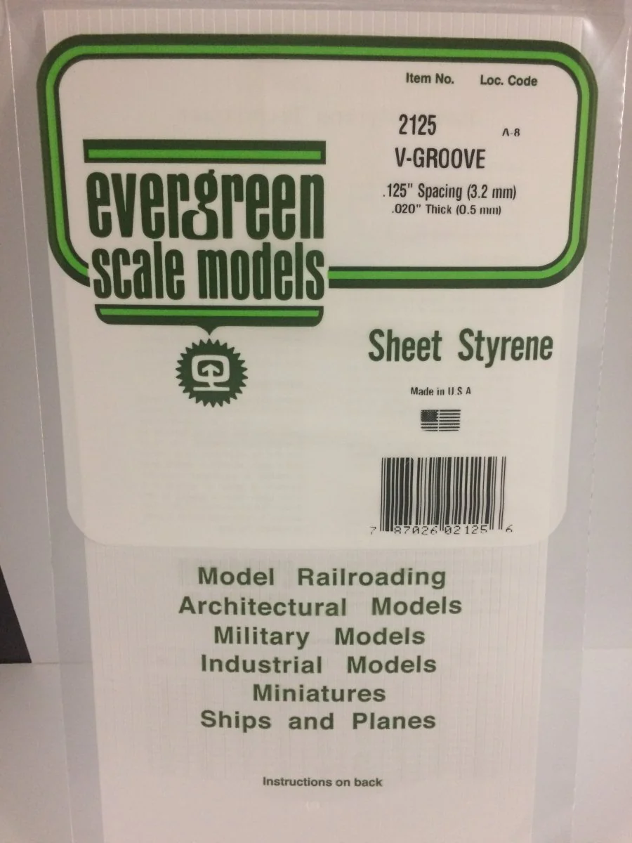 Evergreen Scale Models 2125 - 6" X 12" V-Groove Siding, .125" Spacing