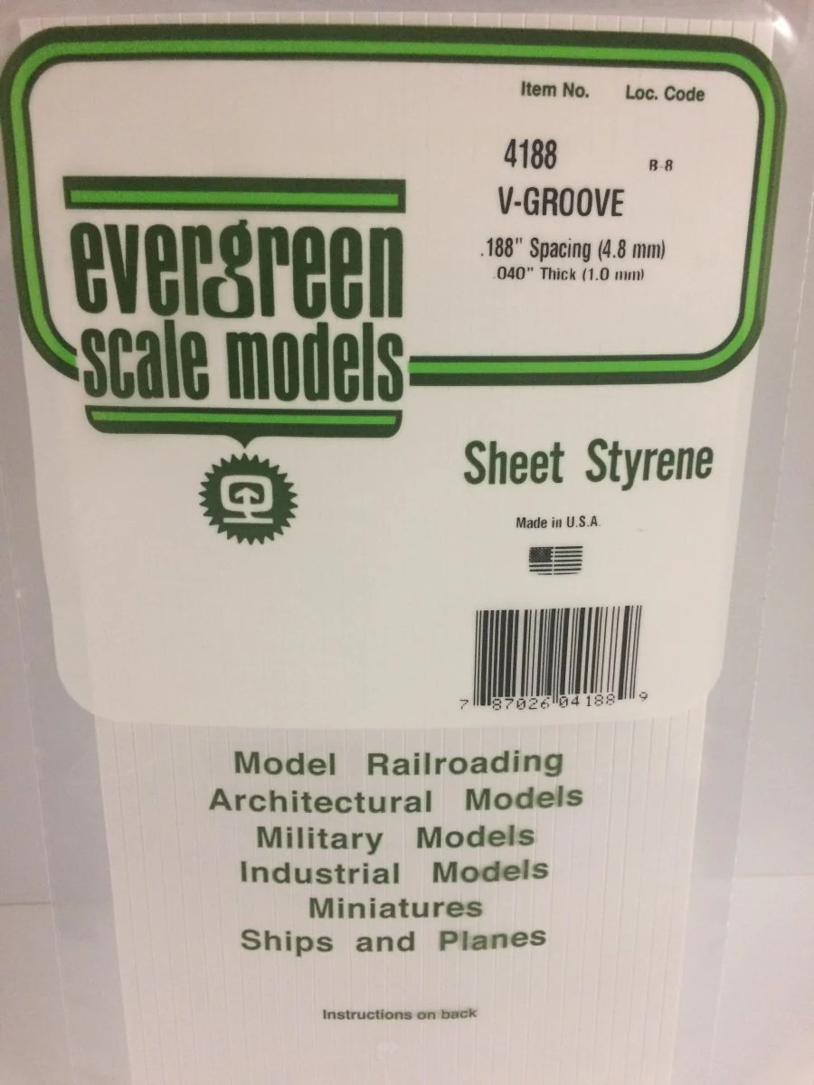 Evergreen Scale Models 4188 - 6" X 12" V-Groove Siding, .188" Spacing