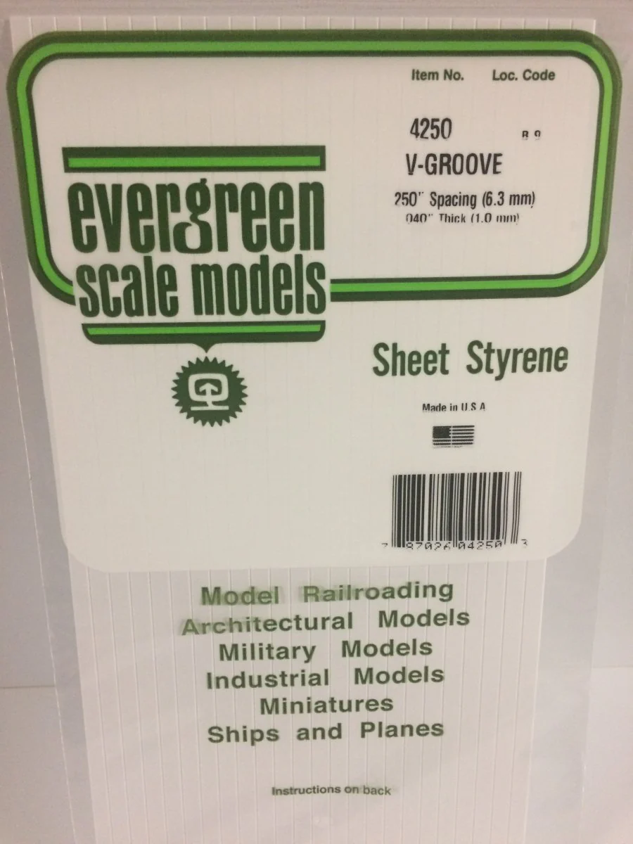 Evergreen Scale Models 4250 - 6" X 12" V-Groove Siding, .250" Spacing