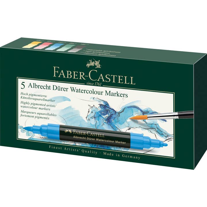 Faber-Castell Albrecht Durer Watercolor Markers, 5 Basic Colors
