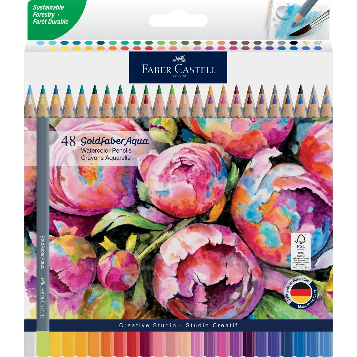 Faber-Castell Goldfaber Aqua Watercolor Pencils, Box of 48