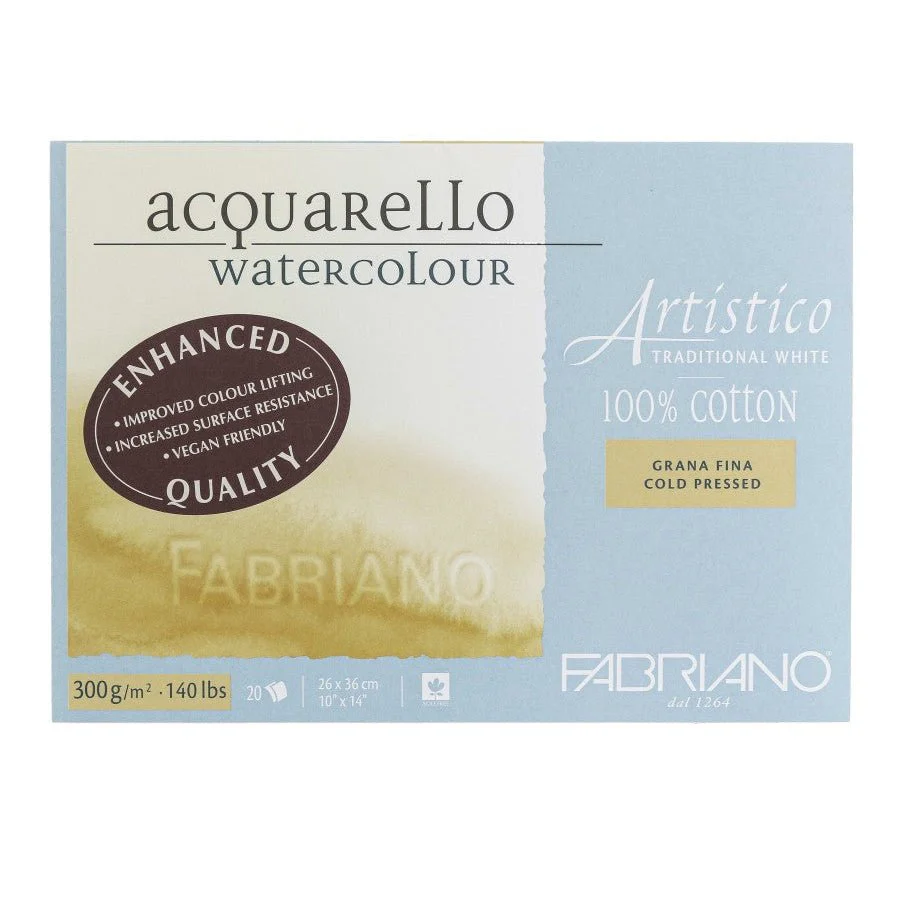 Fabriano Artistico Extra White Watercolor Block - 140 lb. (300 gsm) Cold Press - 20 Sheets - 10" x 14"