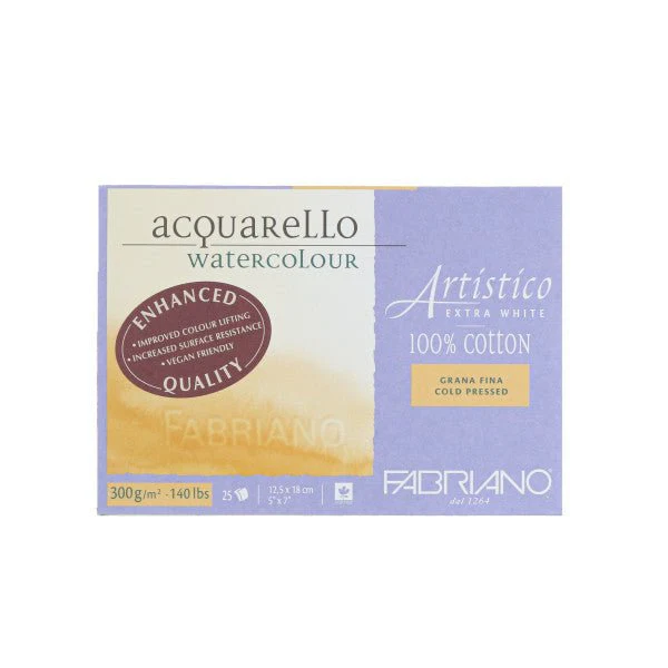 Fabriano Artistico Extra White Watercolor Block - 140 lb. (300 gsm) Cold Press - 25 Sheets - 5" x 7"
