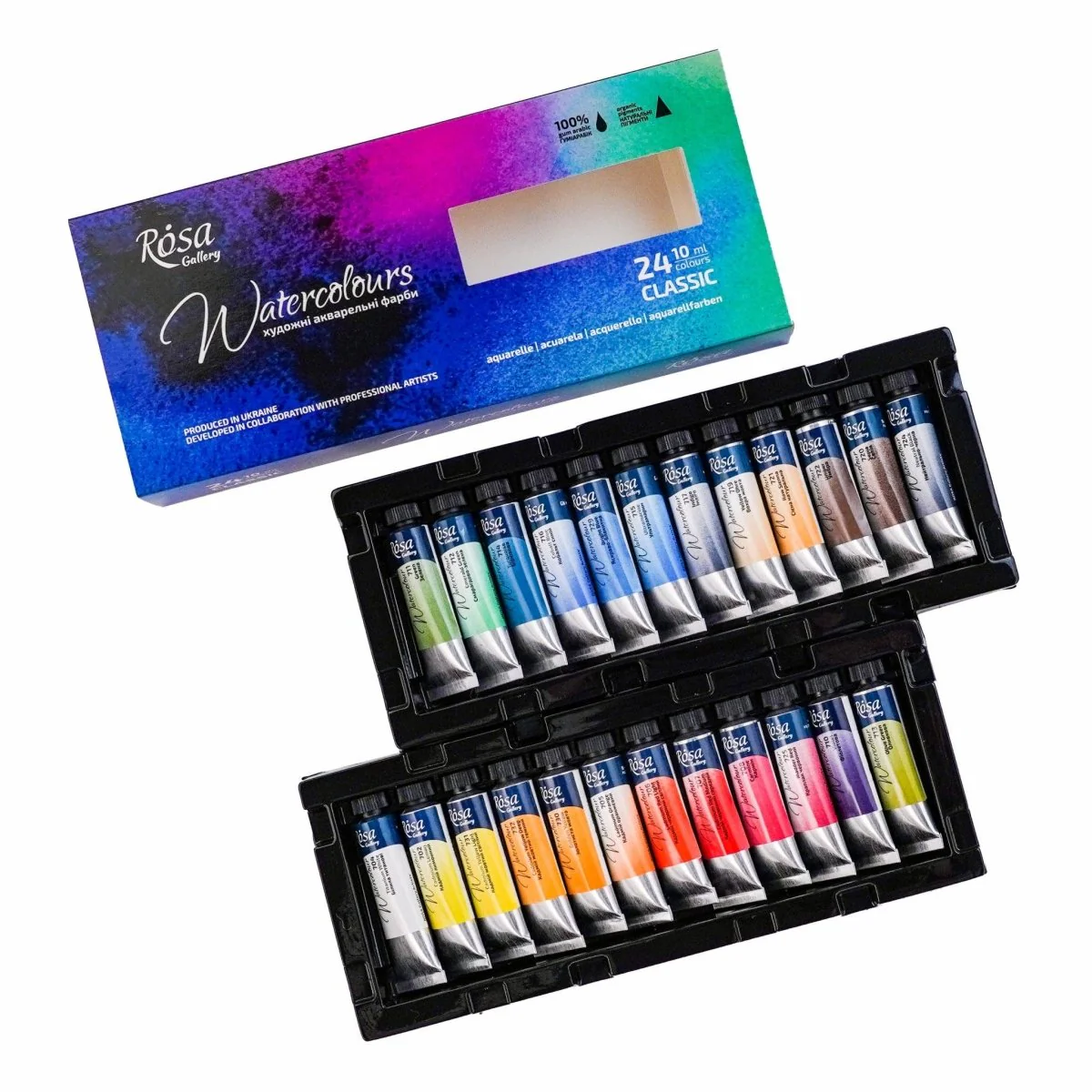 ROSA Gallery Artists' Watercolor Set Classic - 24x10 ml Tubes | Premium Watercolours in Cardboard Box