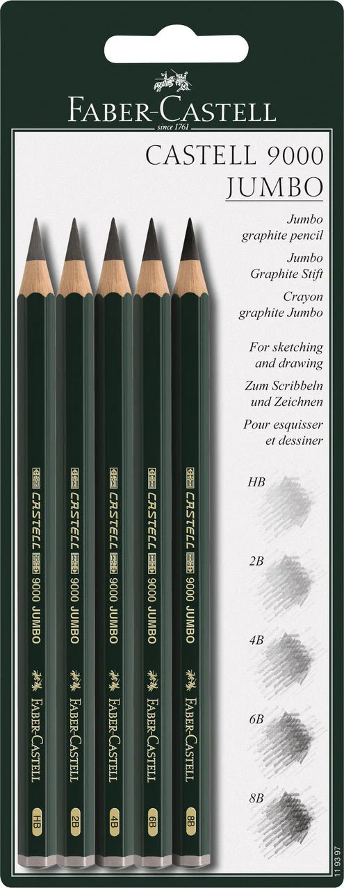 Faber-Castell 9000 JUMBO Graphite Pencil Set of 5