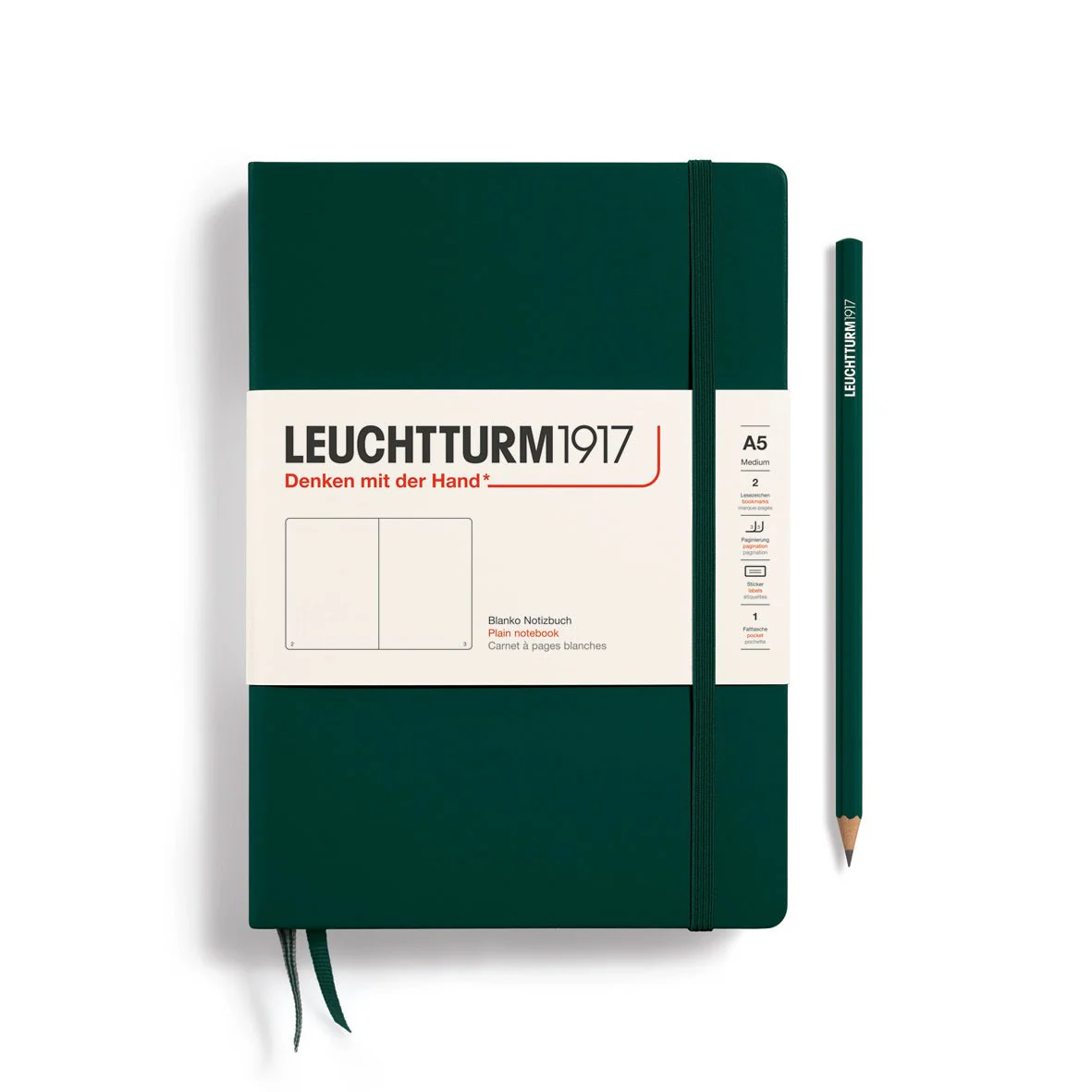 Leuchtturm1917 Hardcover Notebook - Forest Green - Medium 5.75 x 8.25 inch (A5) - 251 pages - plain