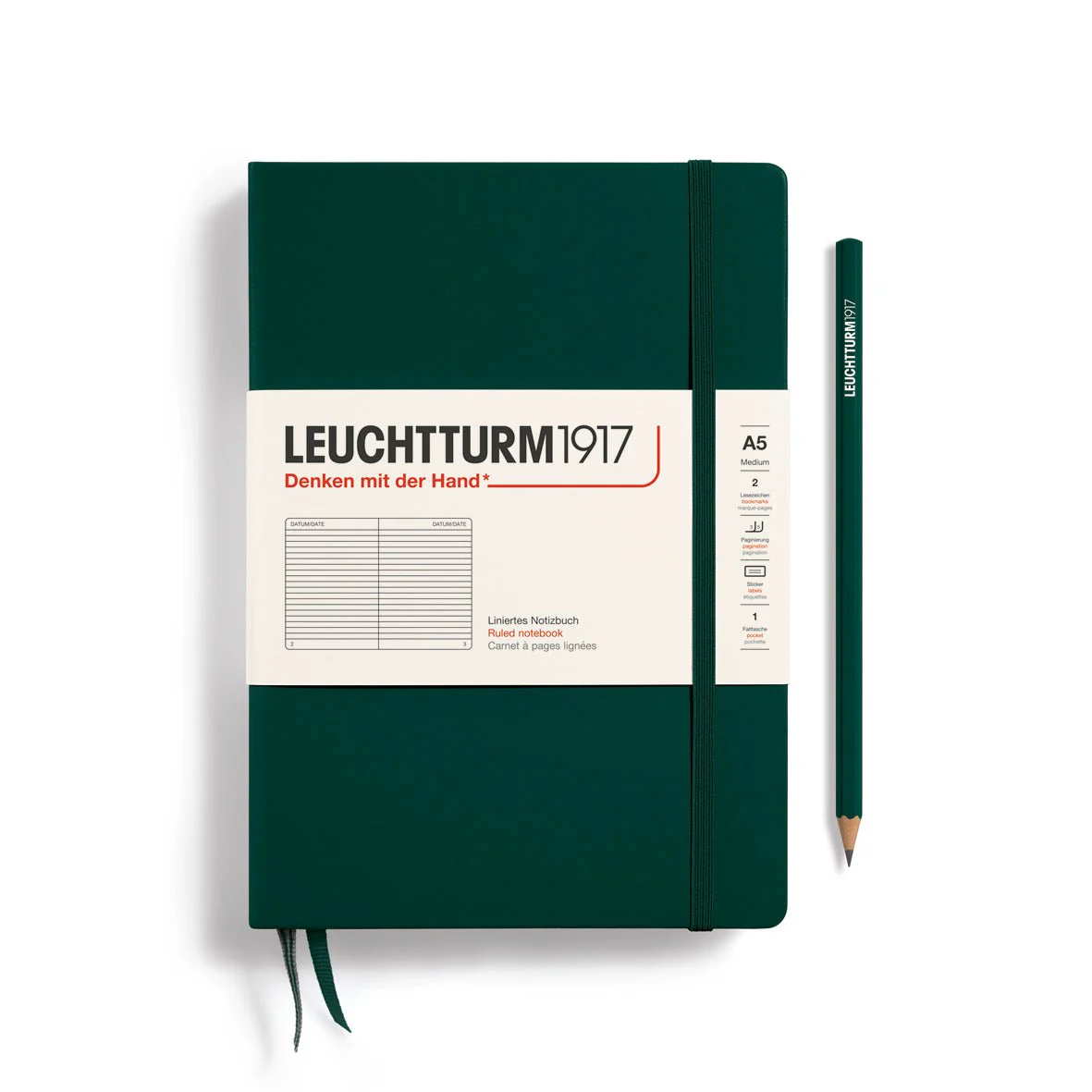 Leuchtturm1917 Hardcover Notebook - Forest Green - Medium 5.75 x 8.25 inch (A5) - 251 pages - ruled