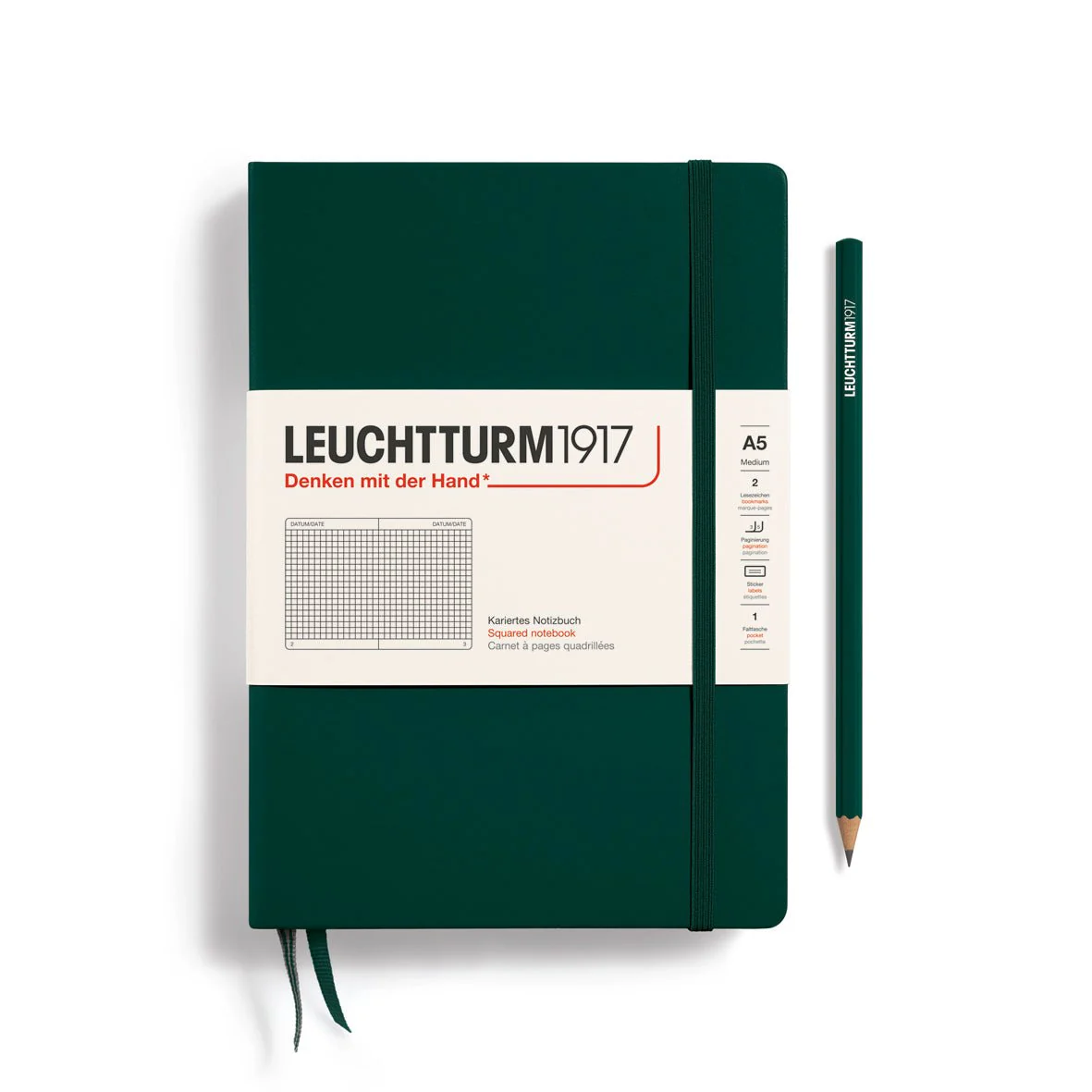 Leuchtturm1917 Hardcover Notebook - Forest Green - Medium 5.75 x 8.25 inch (A5) - 251 pages - squared