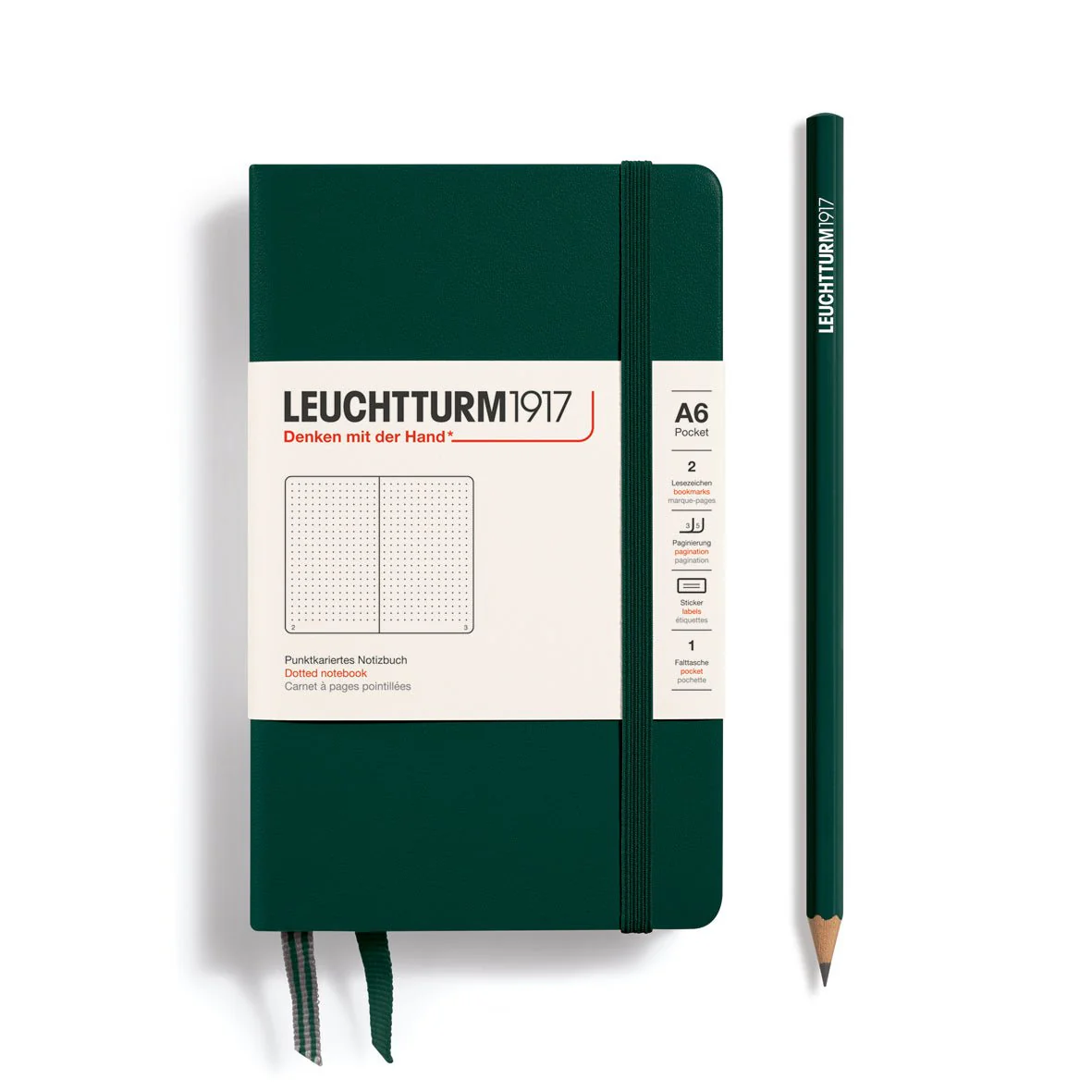 Leuchtturm1917 Hardcover Notebook - Forest Green - Pocket  3.5 x 6 in (A6) - 187 pages - dotted