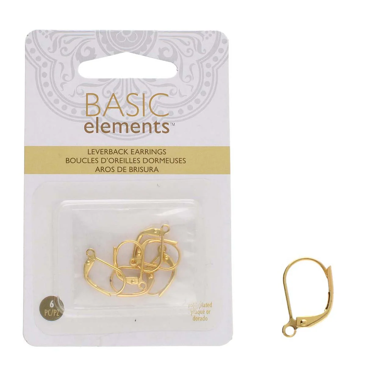 Basic Elements Earrings - 0.76 mm Gold Plated Leverbacks - Pack of 6