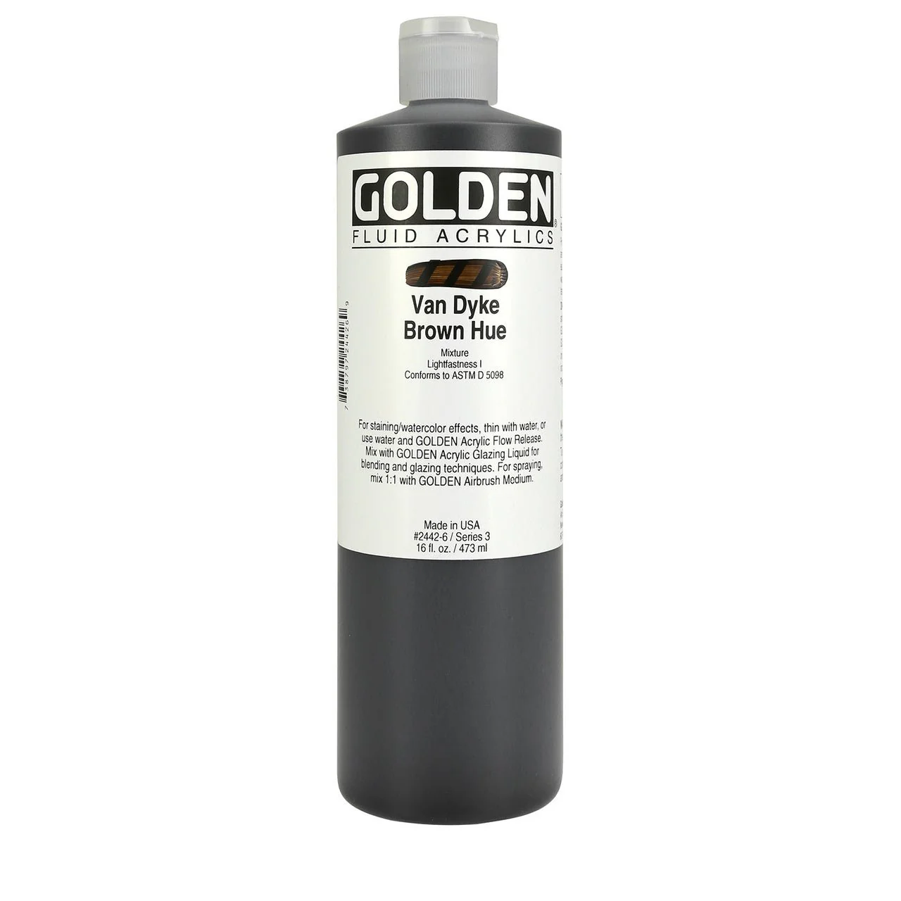 Golden Fluid Acrylic Van Dyke Brown Hue 16 oz