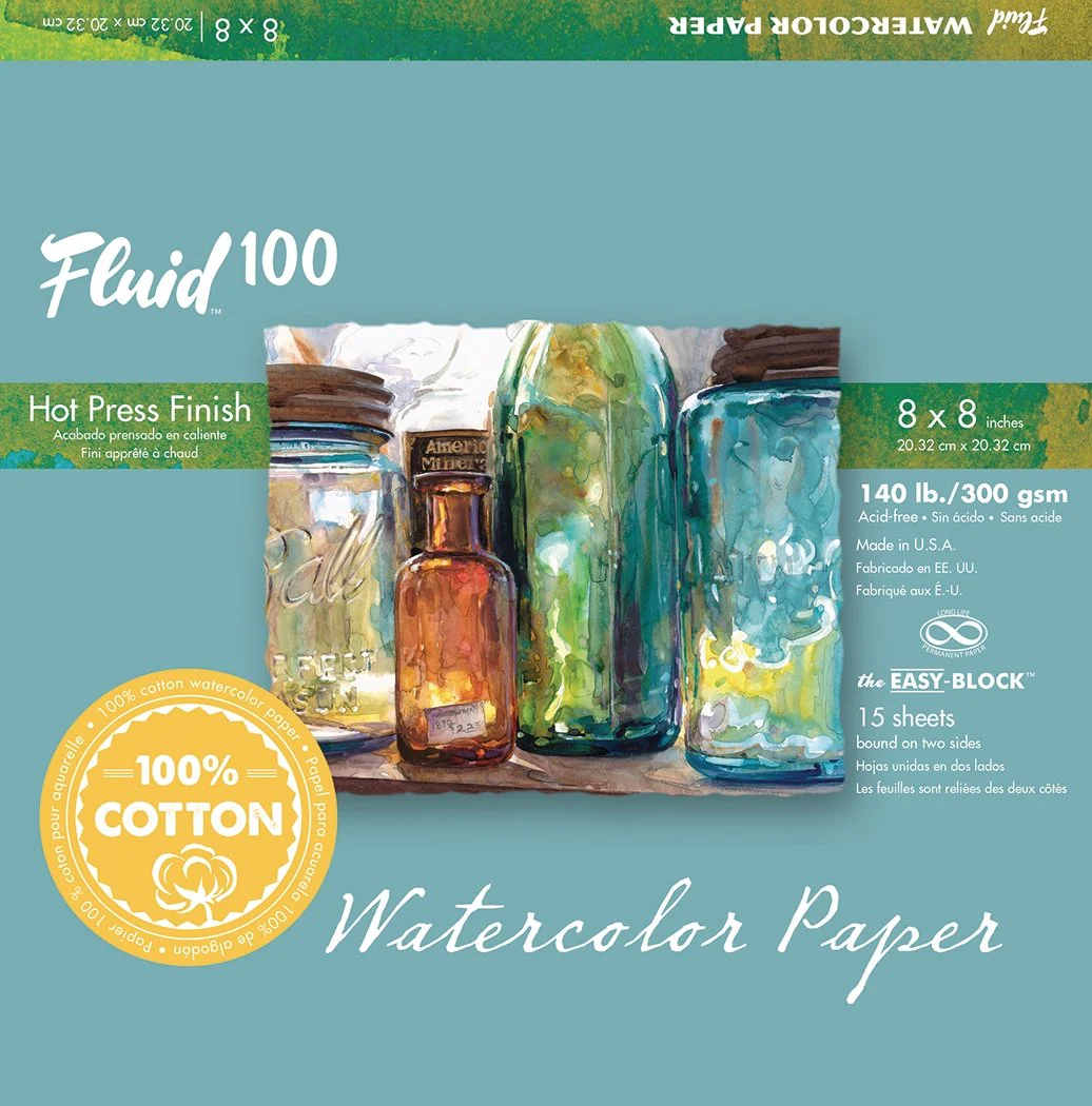 Fluid 100 EZ Block 140lb Hot Press 8X8 15 Sheets