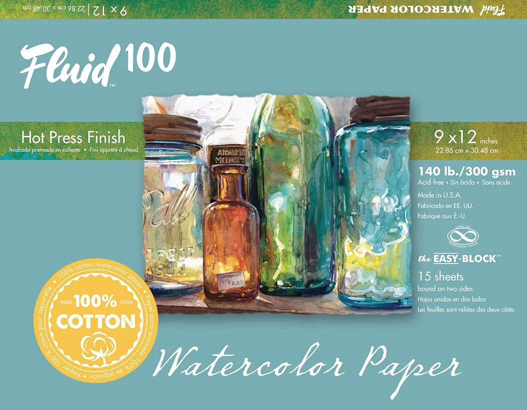 Fluid 100 EZ Block 140lb Hot Press 9X12 15 Sheets