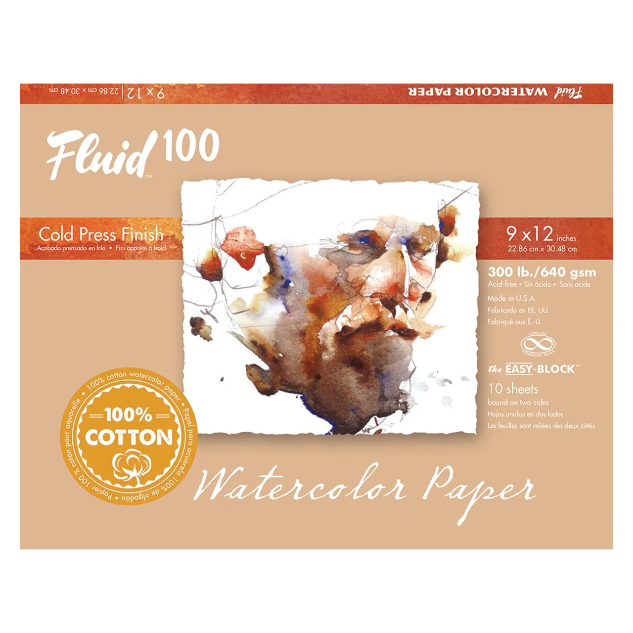 Fluid 100 EZ Block 300lb Cold Press 9X12 10 Sheets