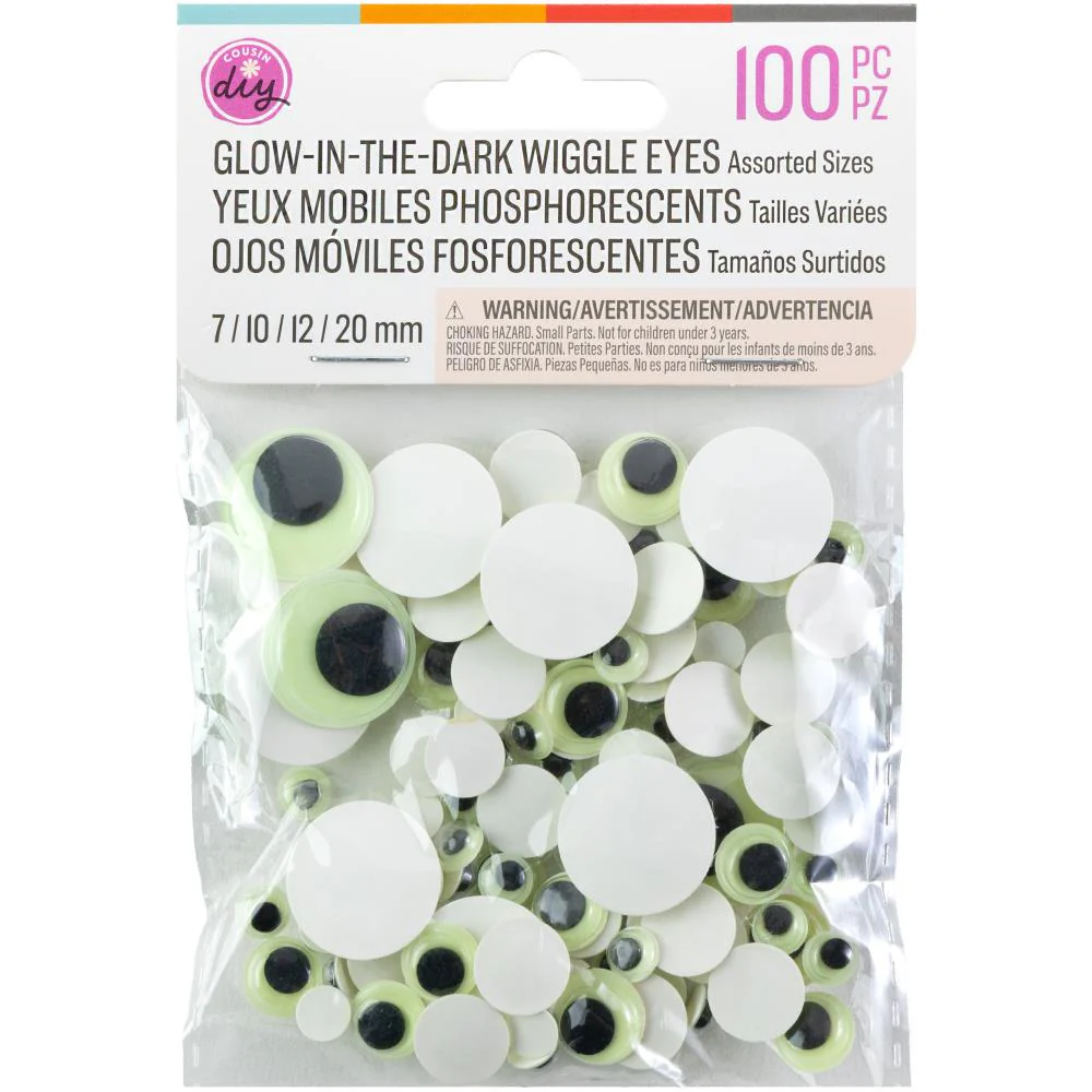 CousinDIY Glow in the Dark Wiggle Eyes Variety Pack of 100