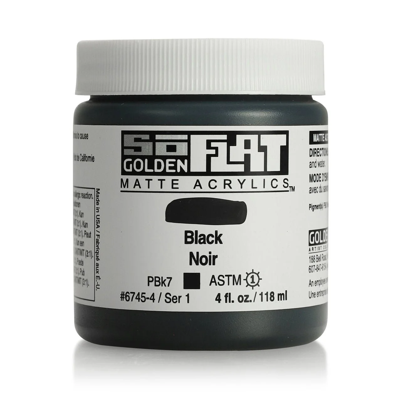 Golden SoFlat Matte Acrylic Paint - Black 4 oz jar