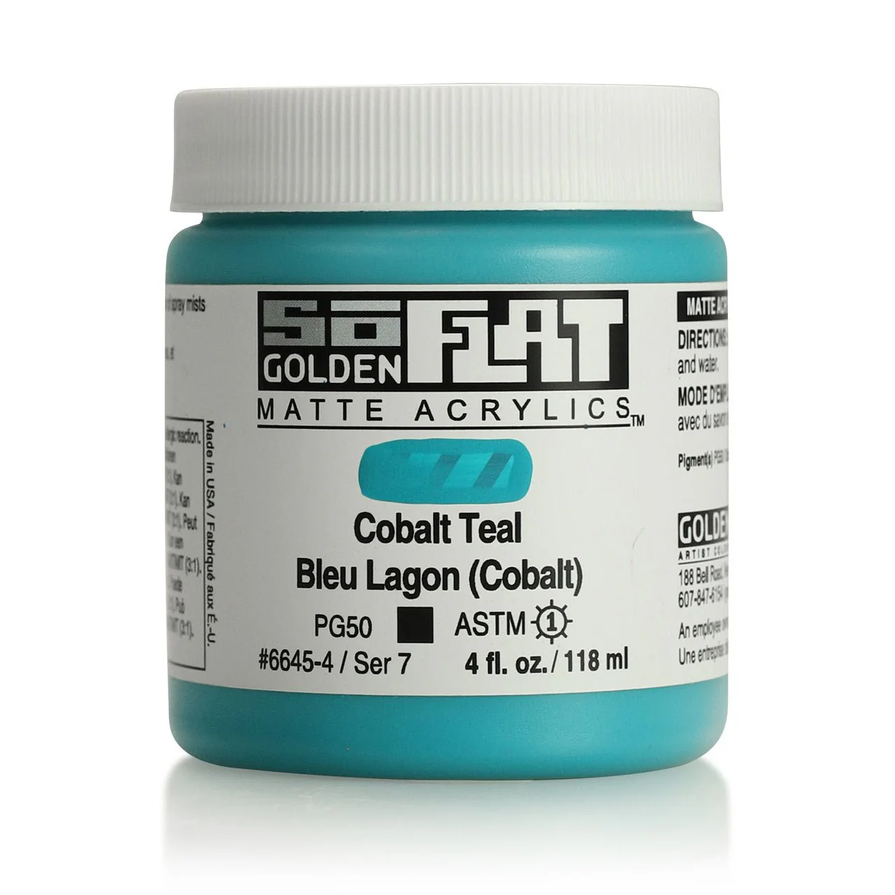 Golden SoFlat Matte Acrylic Paint - Cobalt Teal 4 oz jar