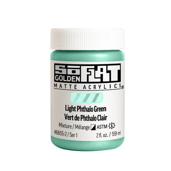 Golden SoFlat Matte Acrylic Paint - Light Phthalo Green 2 oz jar