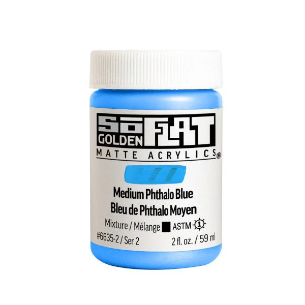 Golden SoFlat Matte Acrylic Paint - Medium Phthalo Blue 2 oz jar