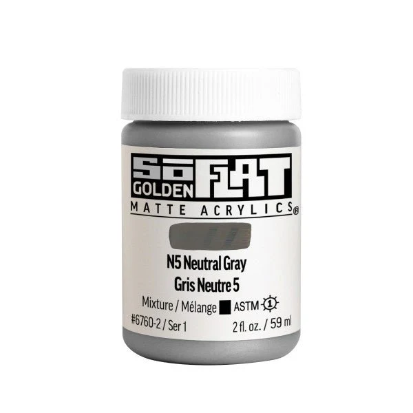 Golden SoFlat Matte Acrylic Paint - N5 Neutral Gray 2 oz jar