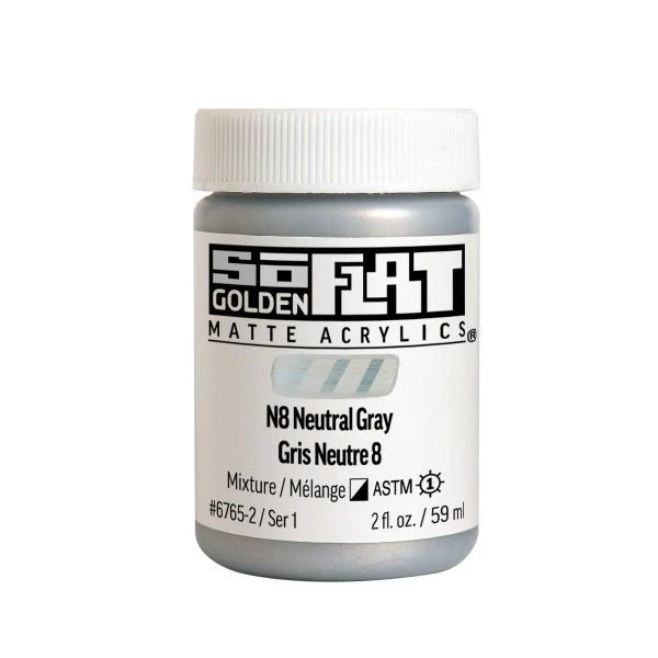 Golden SoFlat Matte Acrylic Paint - N8 Neutral Gray 2 oz jar