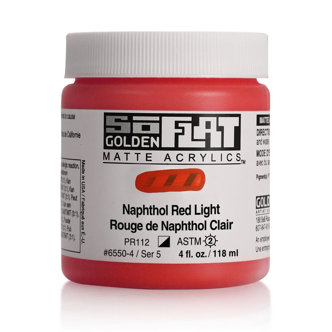 Golden SoFlat Matte Acrylic Paint - Naphthol Red Light 4 oz jar