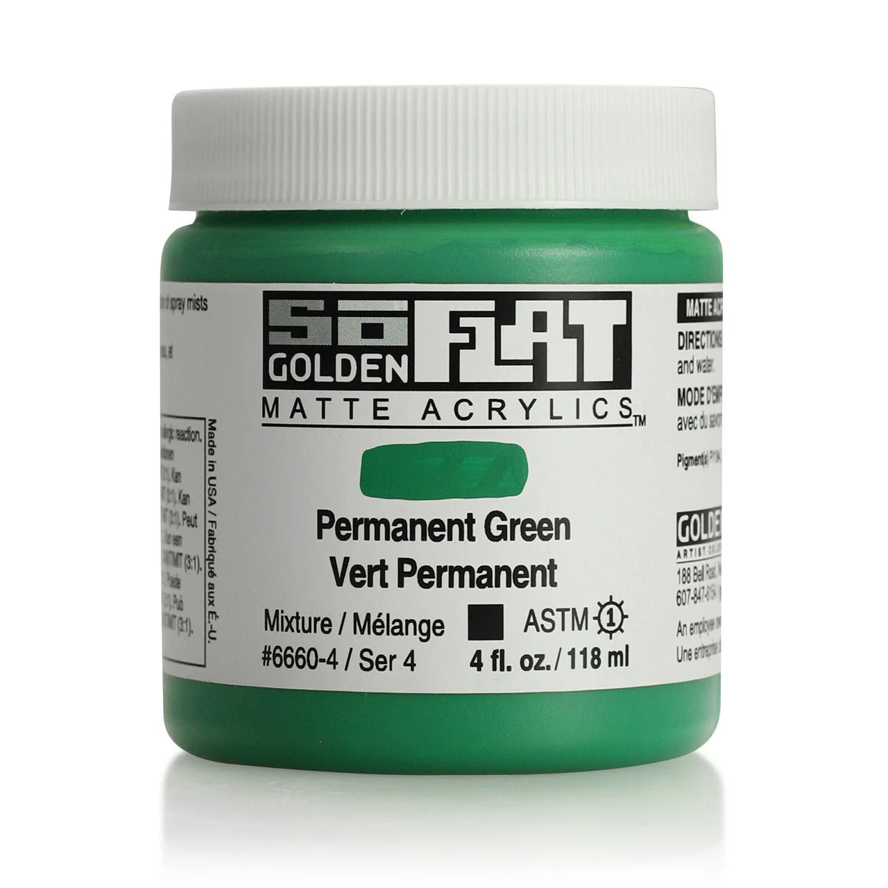 Golden SoFlat Matte Acrylic Paint - Permanent Green 4 oz jar