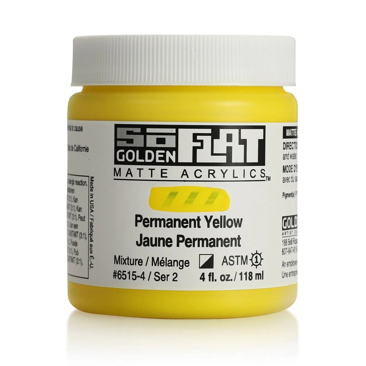Golden SoFlat Matte Acrylic Paint - Permanent Yellow 4 oz jar