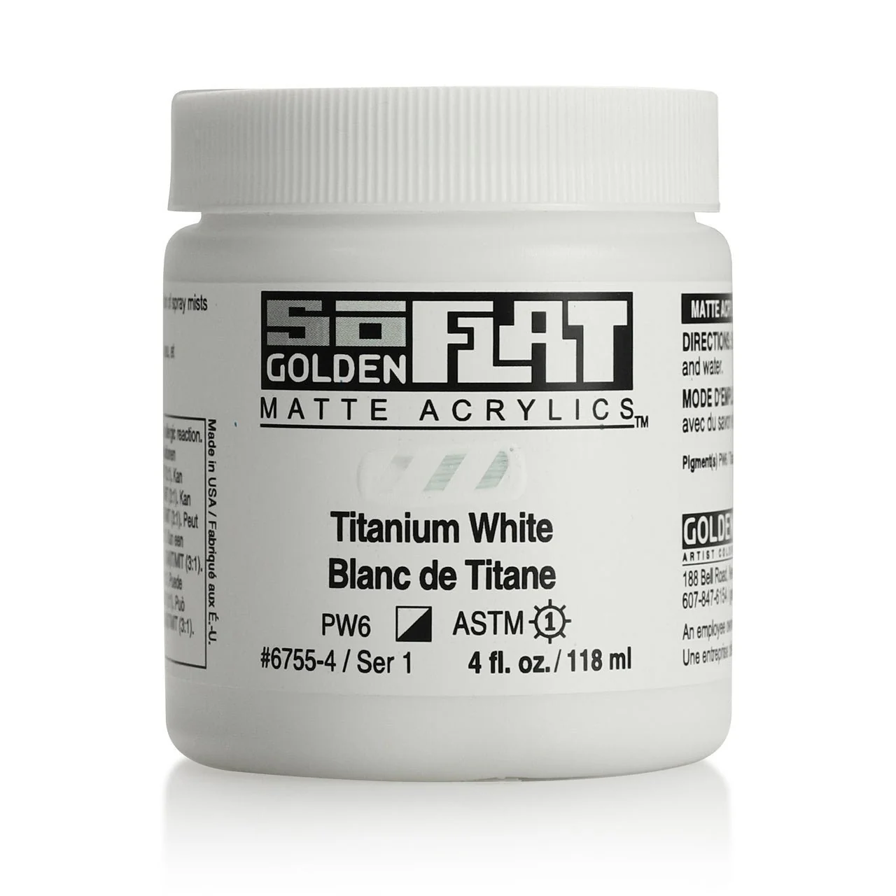 Golden SoFlat Matte Acrylic Paint - Titanium White 4 oz jar